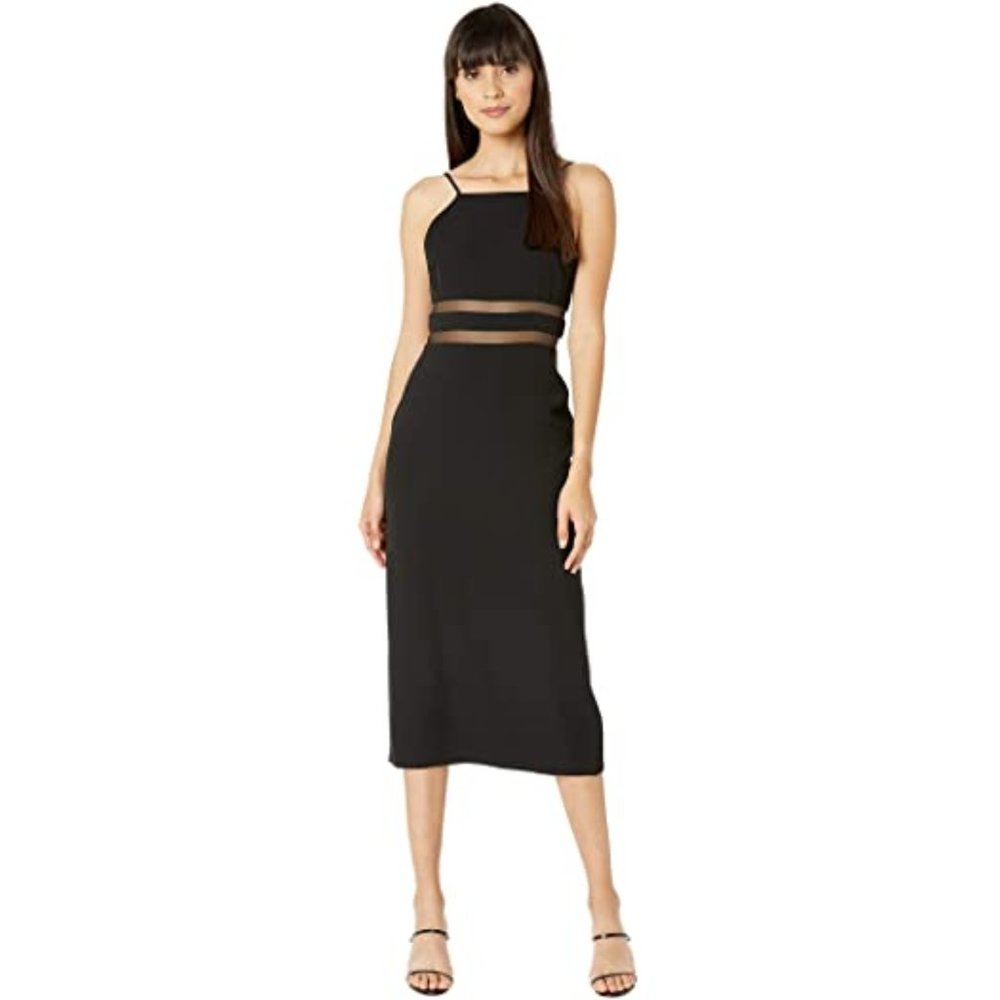 BCBGMAXAZRIA Black Organdy Trim Midi Dress